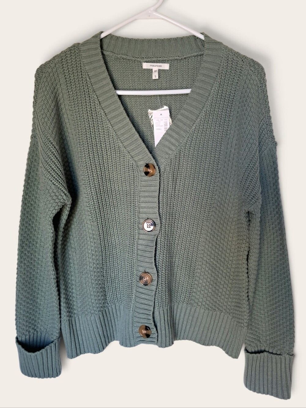 Maurices Women's Mixed Stitch Chunky Knit Green Button Down Cardigan NWT